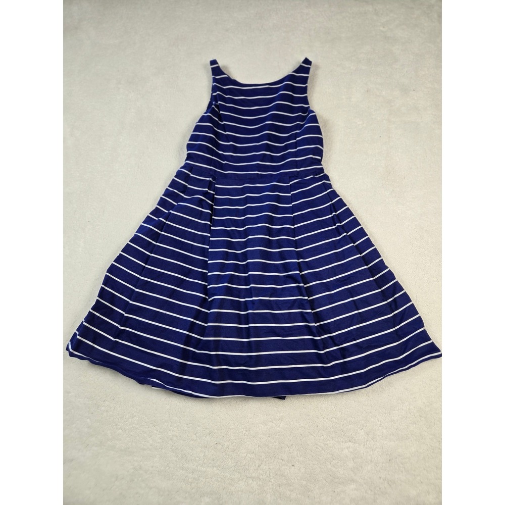 Polo Ralph Lauren Girls Navy Blue White‎ Striped Fit Flare Button Back Dress 6X